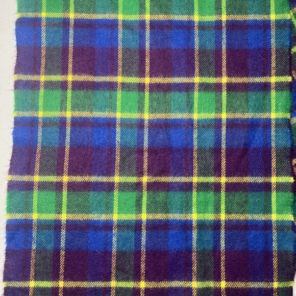 100% Cashmere Scarf Made In Scotland Colorful Purple Plaid 72 x12 Winter Scarf - Picture 2 of 3